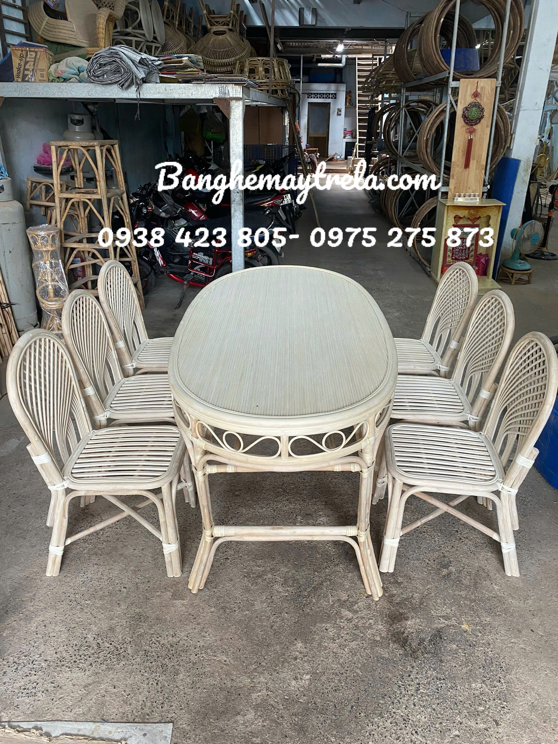 Bàn ghế ăn mây tre